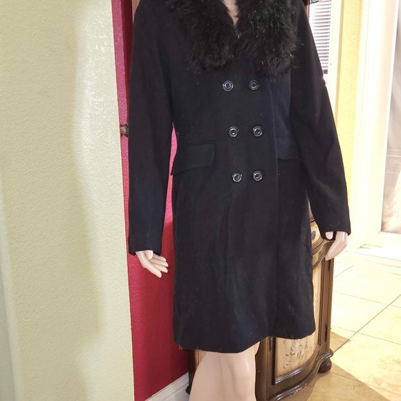 Womans Mossimo Wool Coat Size L Faux Fur Trim - Picture 1 of 16